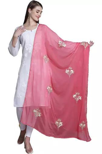 Peach Georgette Gota Patti Work Dupatta