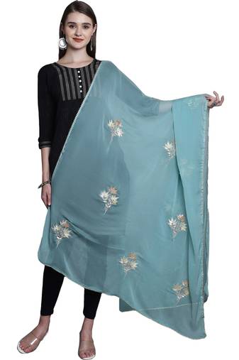 Turquoise Georgette Gota Patti Work Dupatta