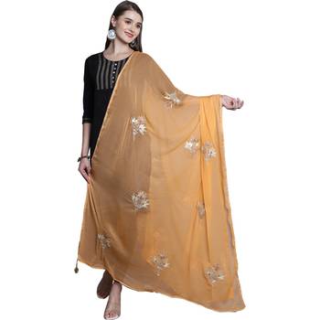 Peach Georgette Gota Patti Work Dupatta 1