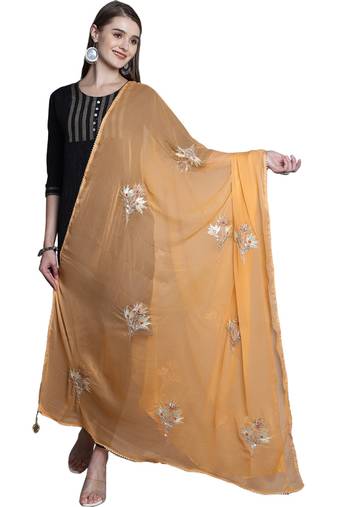 Peach Georgette Gota Patti Work Dupatta