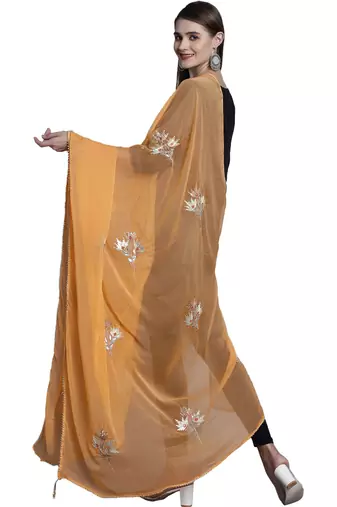 Peach Georgette Gota Patti Work Dupatta