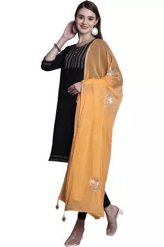 Peach Georgette Gota Patti Work Dupatta