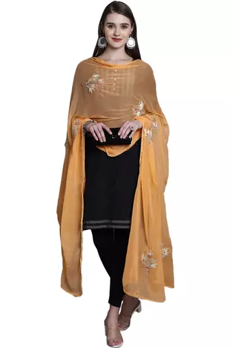 Peach Georgette Gota Patti Work Dupatta