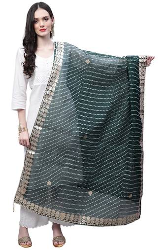 Green Cotton Gota Patti Work Dupatta