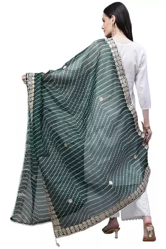 Green Cotton Gota Patti Work Dupatta