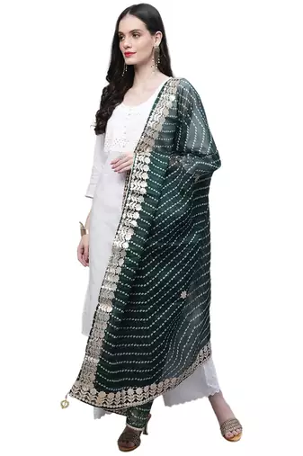 Green Cotton Gota Patti Work Dupatta