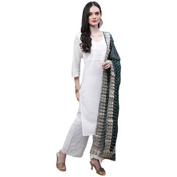 Green Cotton Gota Patti Work Dupatta 4