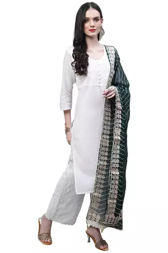 Green Cotton Gota Patti Work Dupatta