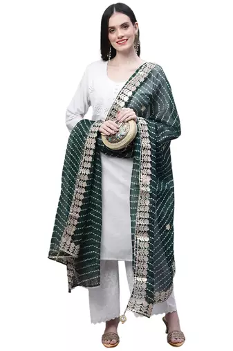 Green Cotton Gota Patti Work Dupatta