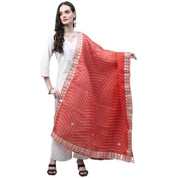 Orange Cotton Gota Patti Work Dupatta 1