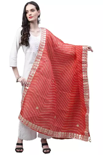 Orange Cotton Gota Patti Work Dupatta