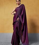 Purple plain satin silk saree with un-stiched blouse