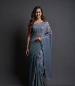 Grey embroidery heavy georgette saree with un-stiched blouse