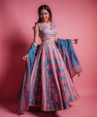 Dewberry Mauve & Dessert Blue Flowerette Lehenga Set 1