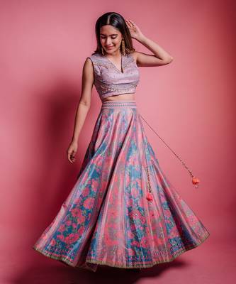 Dewberry Mauve & Dessert Blue Flowerette Lehenga Set 2