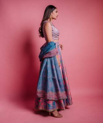 Dewberry Mauve & Dessert Blue Flowerette Lehenga Set 3