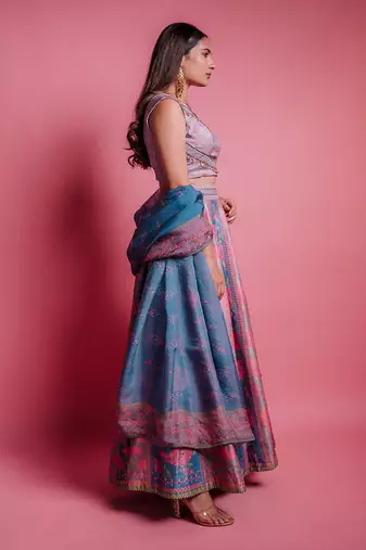 Dewberry Mauve & Dessert Blue Flowerette Lehenga Set