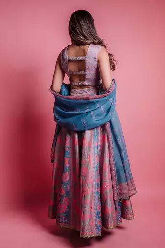 Dewberry Mauve & Dessert Blue Flowerette Lehenga Set