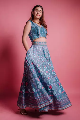 Dessert Blue Pinnacle Lehenga Set