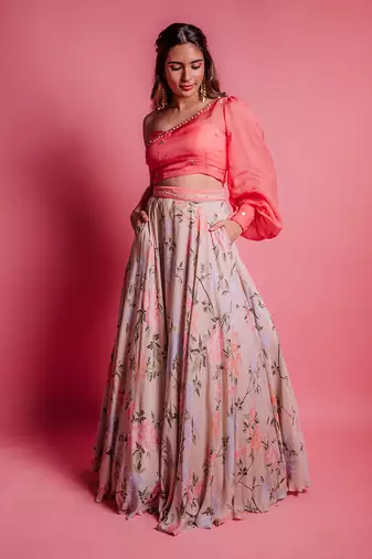 Champagne Beige Rosette Skirt Set
