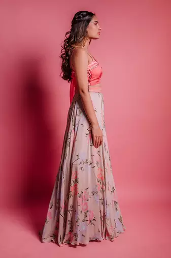 Champagne Beige Rosette Skirt Set