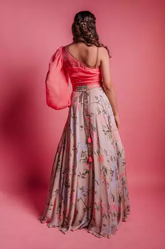 Champagne Beige Rosette Skirt Set