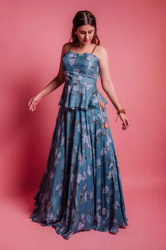 Dessert Blue Floret Skirt Set