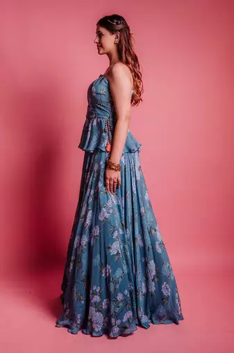 Dessert Blue Floret Skirt Set