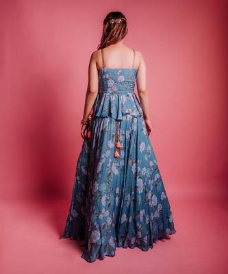 Dessert Blue Floret Skirt Set 4