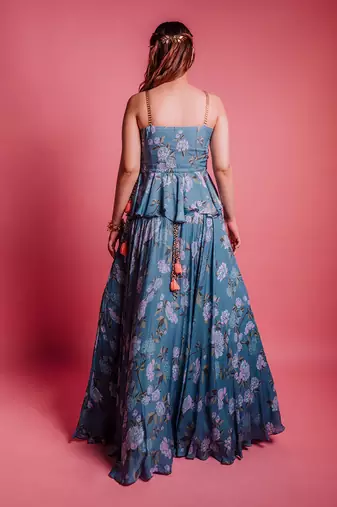 Dessert Blue Floret Skirt Set
