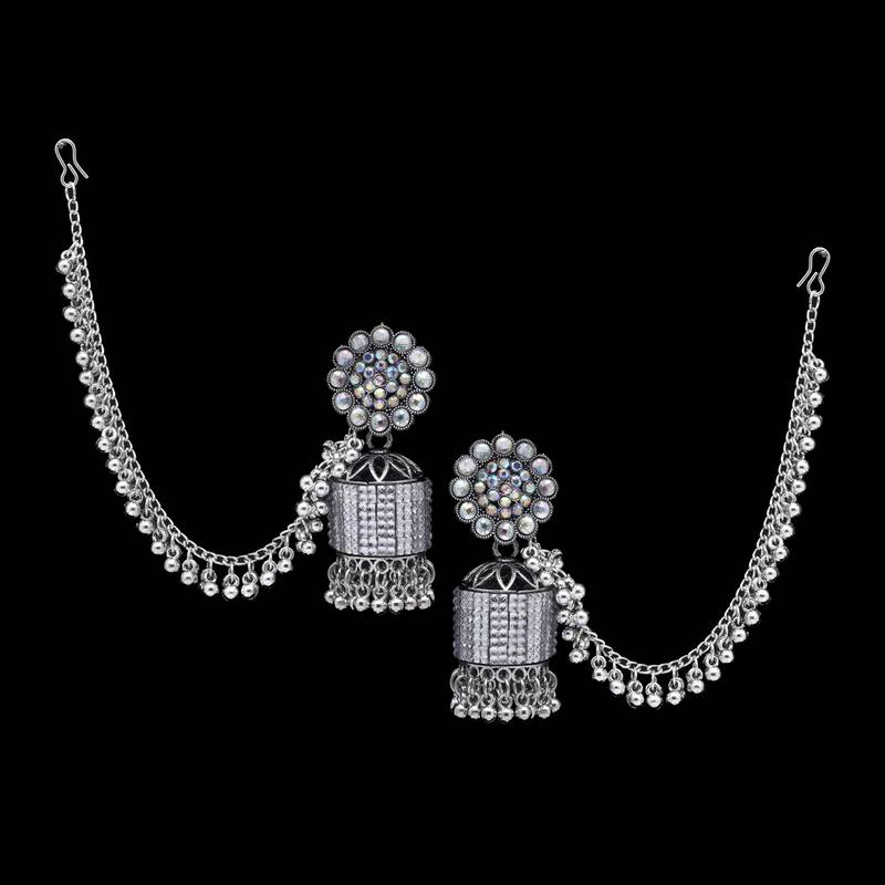 Silver color oxidised bahubali earrings Jaipur Mart 4270934