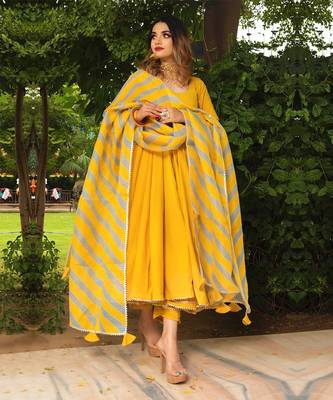 Rosemerry yellow cotton anarkali set 1