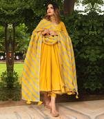 Rosemerry yellow cotton anarkali set