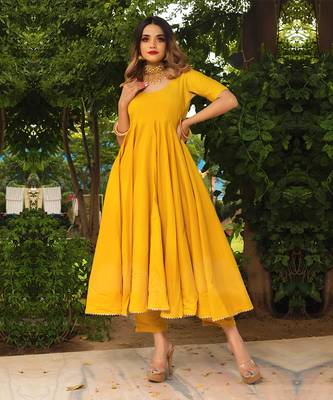 Rosemerry yellow cotton anarkali set 2