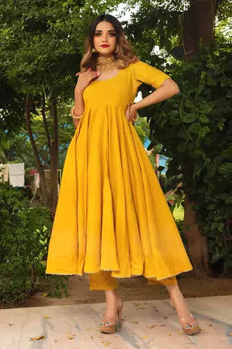 Rosemerry yellow cotton anarkali set
