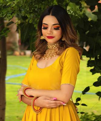 Rosemerry yellow cotton anarkali set 3