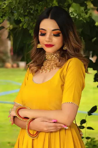 Rosemerry yellow cotton anarkali set