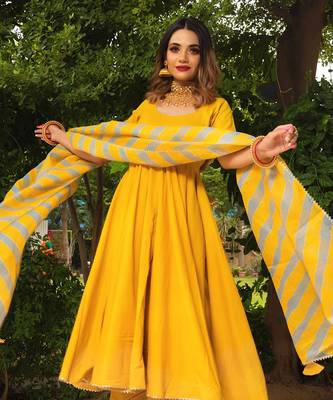 Rosemerry yellow cotton anarkali set 4