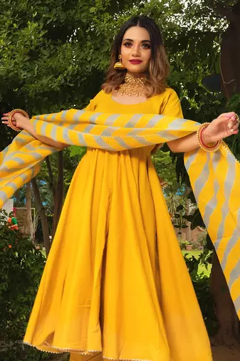 Rosemerry yellow cotton anarkali set