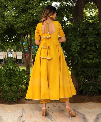 Rosemerry yellow cotton anarkali set 5