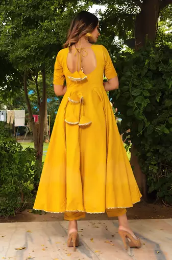Rosemerry yellow cotton anarkali set