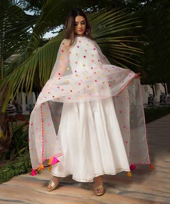 White mirror work anarkali set 1