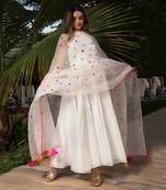 White mirror work anarkali set
