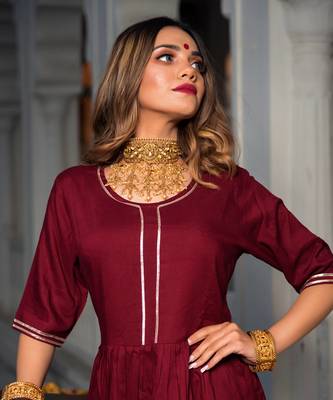 Maroon gotta jaal anarkali set 2