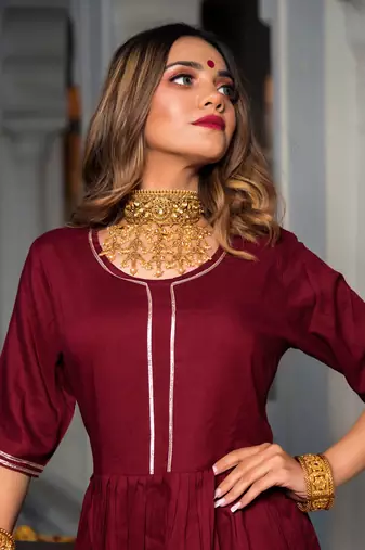 Maroon gotta jaal anarkali set