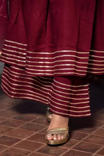 Maroon gotta jaal anarkali set