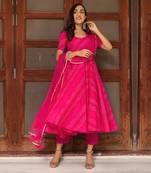 Pink bandhej anarkali set