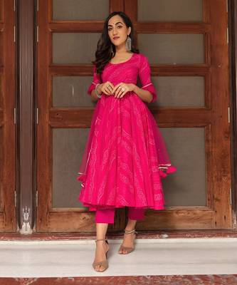 Pink bandhej anarkali set 2