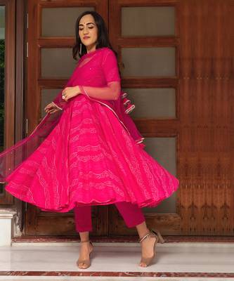 Pink bandhej anarkali set 4