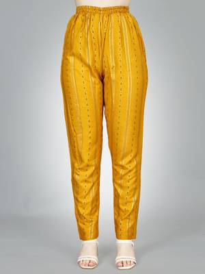 Women embroidered rayon yellow kurta pant set 4